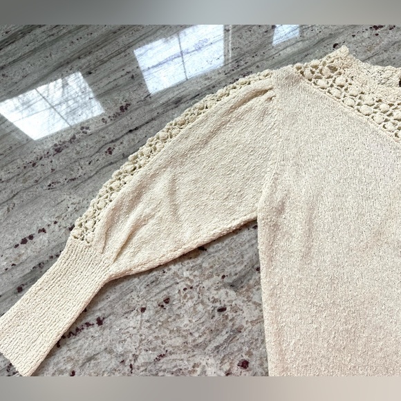 70s Ivory Crochet Boucle Knit Mutton Sleeve Jumper Sweater size - Picture 2 of 9